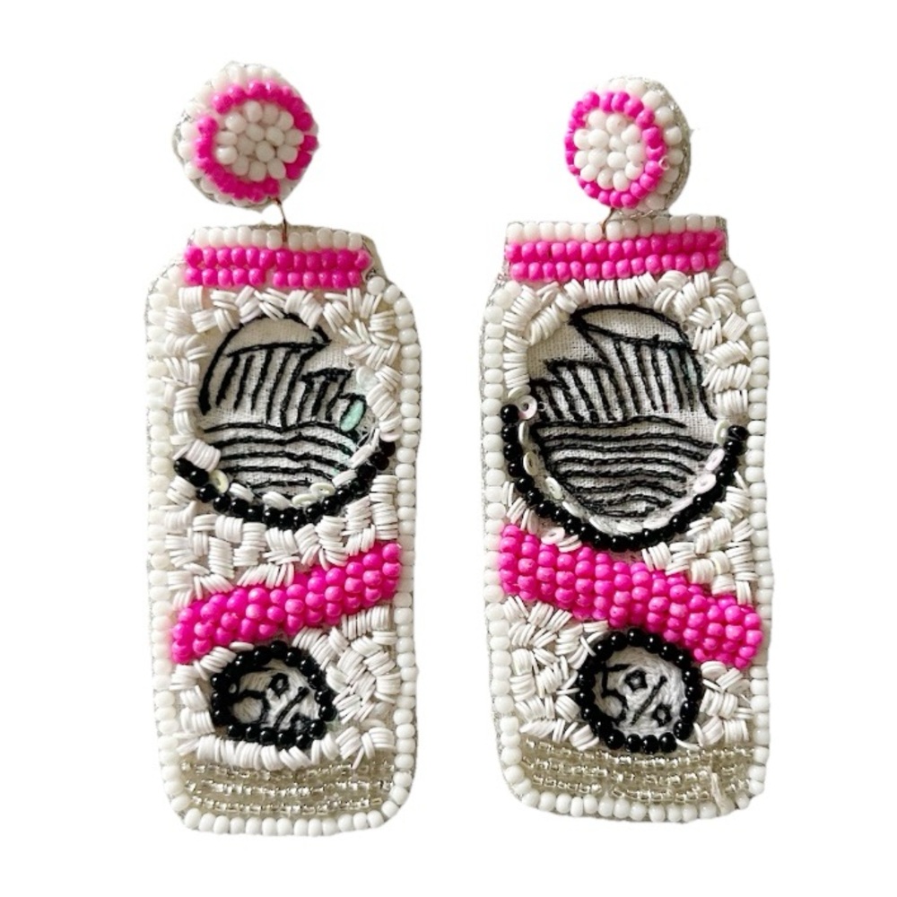 Strawberry White Claw Lovers Beaded Earrings Pink White Statement Hard Seltzer